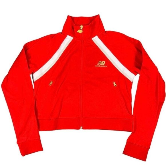 New Balance Womens Cropped Jacket Size Small Orange Full Zip Athleisure Pockets - Picture 1 of 9